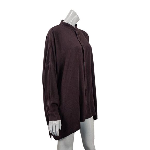 Eskandar Size 2 100% Silk Purple Eggplant Boxy Oversize Crepe Luxury Blouse - Picture 5 of 11